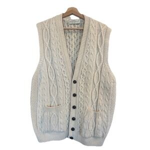 Vintage QUILL'S WOOLEN MARKET IRELAND HAND KNIT Grunge Vest Size XL Buttons